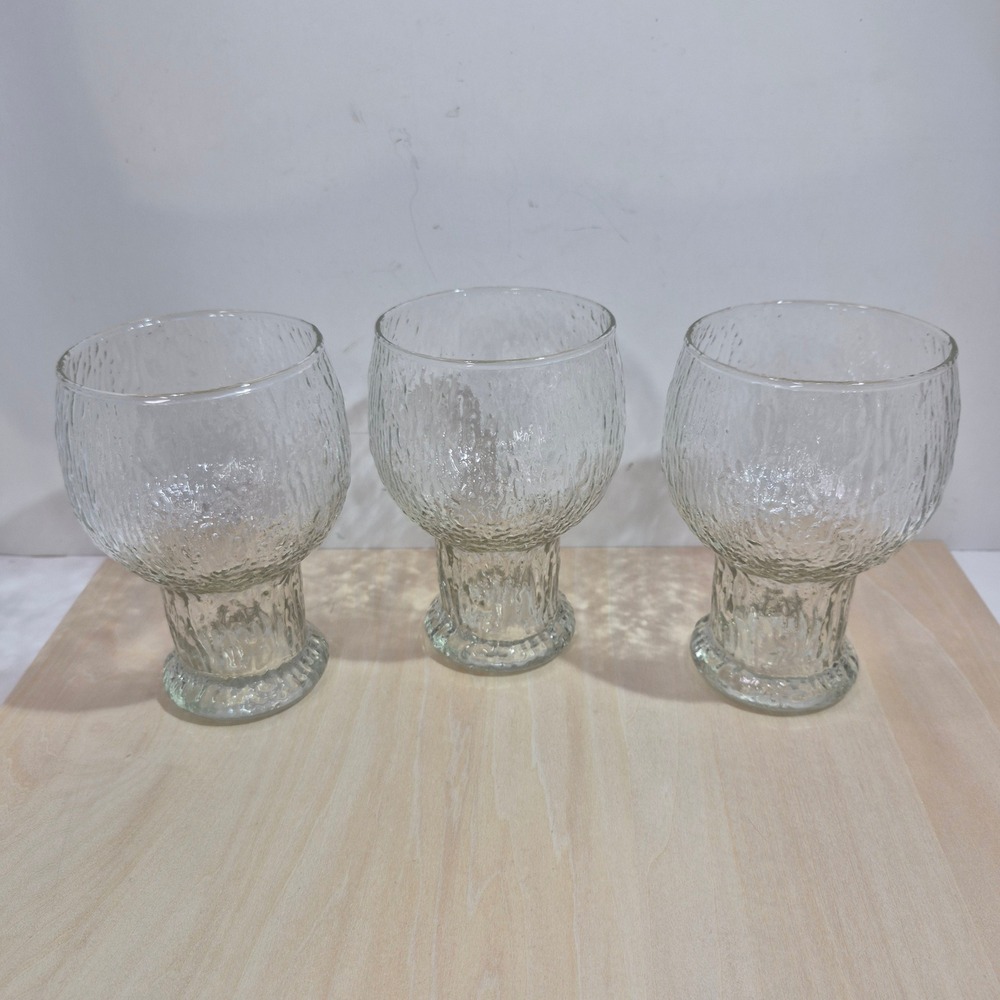 Set of 3 Textured Glass Goblets Vintage Barware Frosted Stemware - Picture 1 of 5